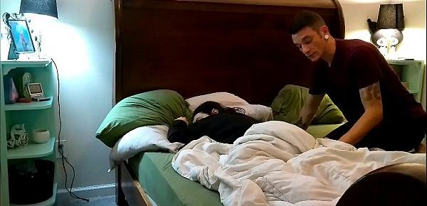  stepbrother catches me sleeping and wakes me up for a big creampie